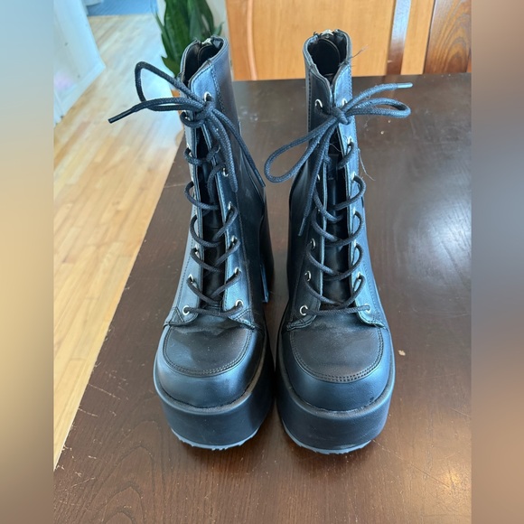Demonia Black Lace-Up Platform Boots - Picture 1 of 4